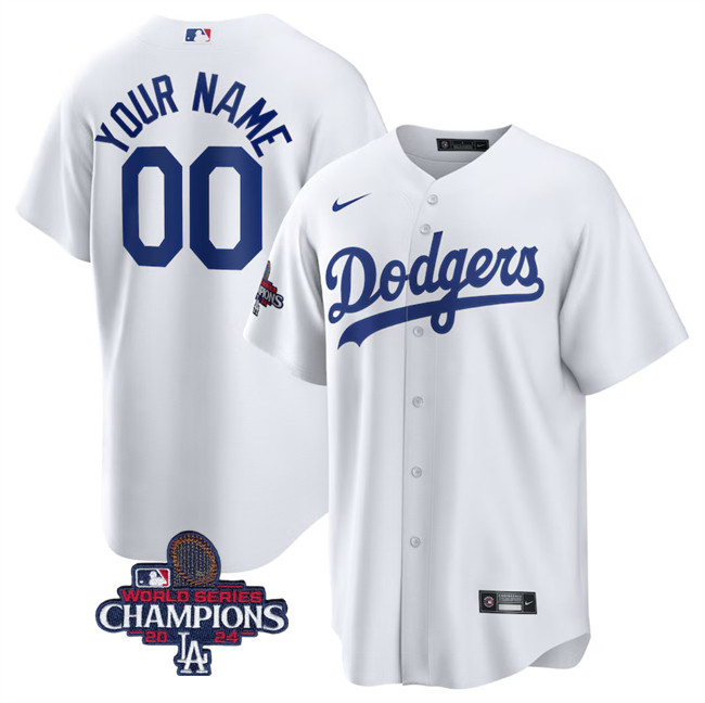 Men's Los Angeles Dodgers Customized White 2024 World Series Champions Cool Base Stitched Baseball Jersey Men's Los Angeles Dodgers Customized White 2024 World Series Champions Cool Base Stitched Baseball Jersey